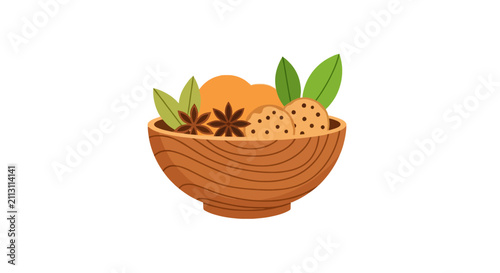Quadro su tela Wooden bowl filled with aromatic spices and herbs