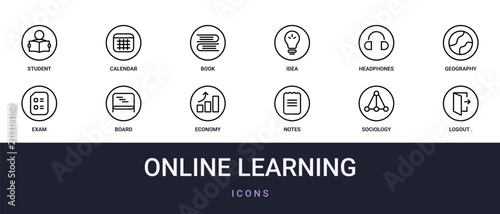 Bild auf Leinwand Set of 12 outline web Online Learning icons such as logout