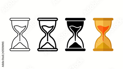 Hourglass Sand Timer Countdown Icon Set Multi Style Flat Vector Outline Solid Colour Symbol App UI Website EPS SVG
