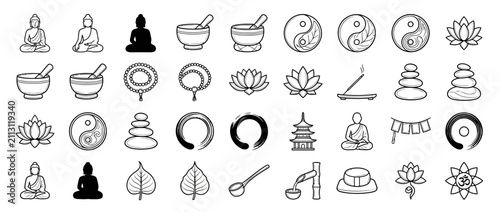 Canvas Print Zen and Buddhism Hand Drawn Doodle Icons Set