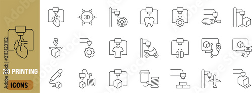 Modern 3d printing vector icons. heart icon set, gear icon set, airplane icon set