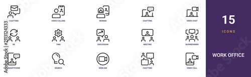 Foto Set of 15 outline web Work Office icons such as video call, chatting, webcam, se