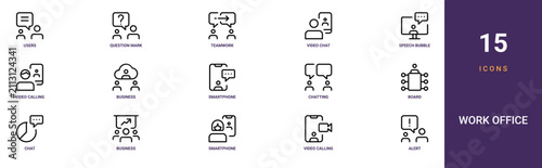 Foto Set of 15 outline web Work Office icons such as alert, video calling, smartphone