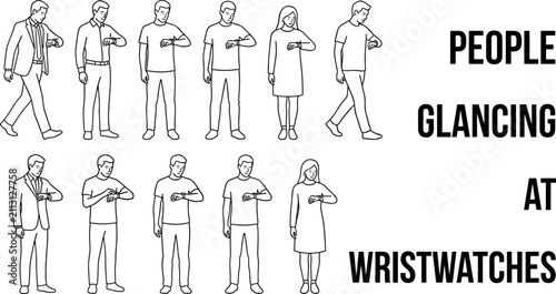 Foto Hand drawn black and white vector outline set of casual and business people glan