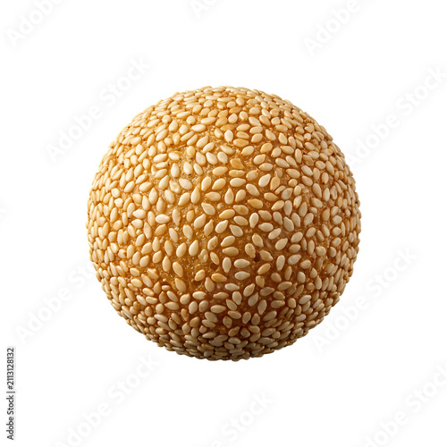 A single crispy sesame ball, a traditional chinese deepfried pastry made from glutinous rice flour and filled with sweet red bean paste, isolated on transparent background