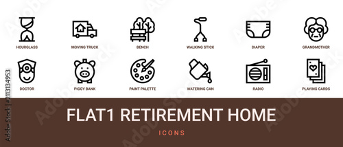 Cuadro en lienzo Set of 12 outline web Flat1 Retirement Home icons such as playing cards, radio,