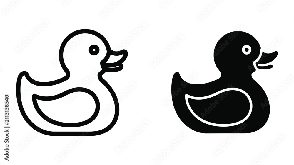 Fotografie Minimalist Rubber Duck Icon Set Featuring Outline and Solid Black Vector Illustr