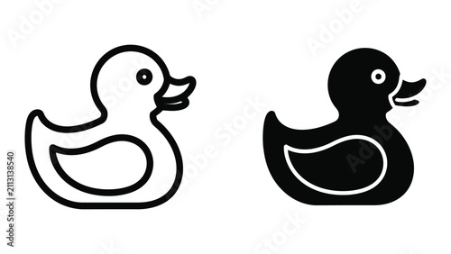 Fotografie Minimalist Rubber Duck Icon Set Featuring Outline and Solid Black Vector Illustr