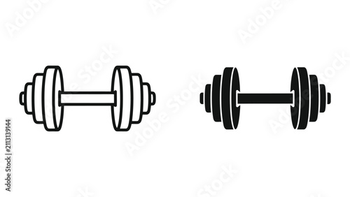 Quadro su tela Dumbbell Icon Set Featuring Outline and Solid Black Fitness Equipment Designs fo