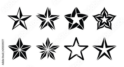 Collection Of Black And White Star Shapes Vector Illustration