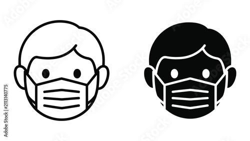 Cuadro en lienzo Person Wearing Protective Face Mask Icon Set in Minimalist Vector Style for Heal
