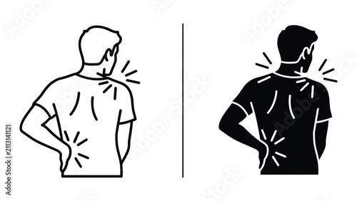 Schilderij op canvas Man suffering from back and shoulder pain illustration showing physical discomfo