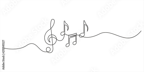 Tableau sur toile Music notes and a quaver rest drawn in one continuous black line on a white back