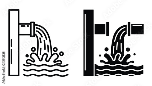 Canvas-taulu Water Flowing From Pipe Icon Set Showing Industrial Drainage and Liquid Discharg