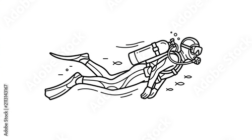 Fotografie Illustration of a scuba diver swimming underwater.