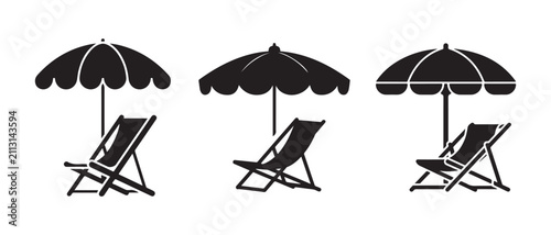 Bild auf Leinwand Beach chair and umbrella icons