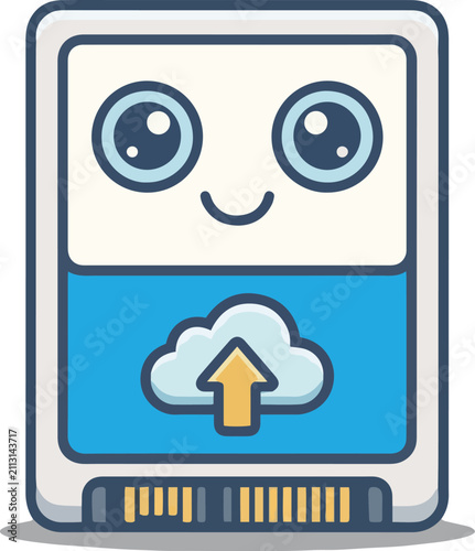 Cute Mascot SSD Hard Drive Cloud Storage Vector Character