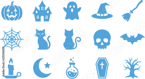 Foto Magical witchcraft and wizardry icon set featuring potions and spells witchcraft