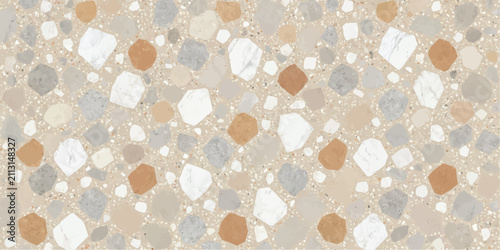 Bild auf Leinwand Large aggregate terrazzo surface with orange and grey stones terrazzo aggregate