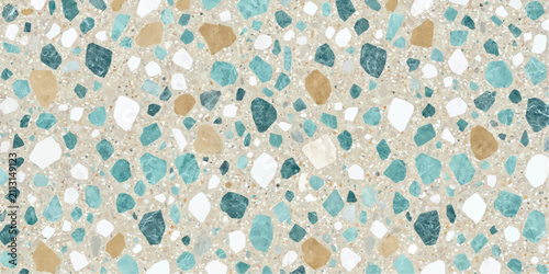 Canvastavla Abstract terrazzo flooring texture with blue and beige aggregate stones terrazzo