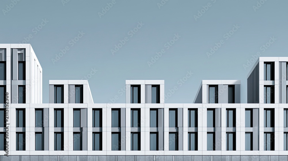 Fototapeta premium Modern White Residential Apartments with Flat Roofs and Large Windows