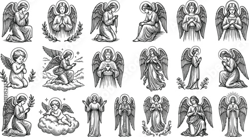 Fotografie Guardian Angel Collection with Praying Angels, Cherubs and Heavenly Christian Li