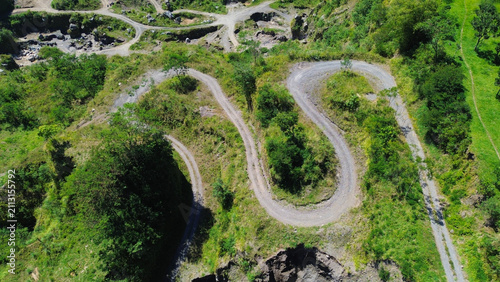 Foto Aerial View of Winding Quarry Roads on the Slopes of Mount Merapi, Indonesia