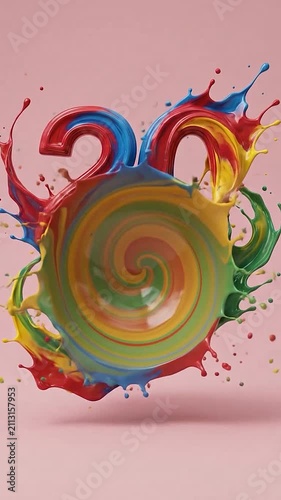 A vibrant number eight rendered with swirling colorful liquid paint