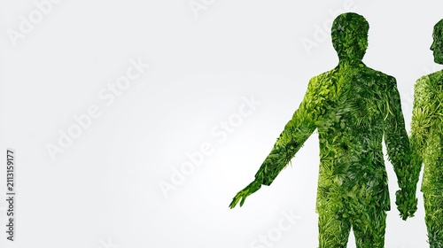 Artistic Human Figures Made of Green Plant Foliage in Minimalist Style