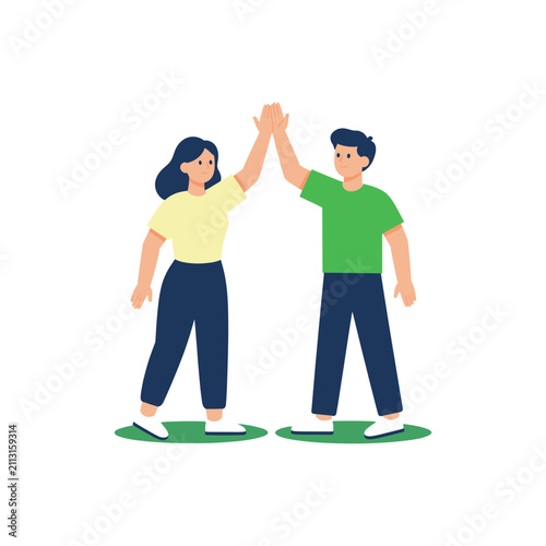 Foto Happy Man and Woman Giving High Five Illustration Vector Graphic Design for Team