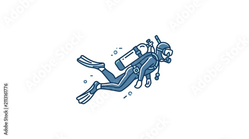 Obraz na płótnie Illustrated scuba diver exploring underwater world.