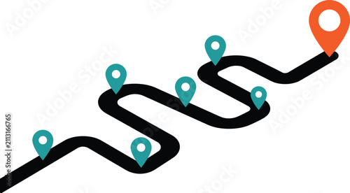 Road Route Navigation Map Pin Vector Illustration
