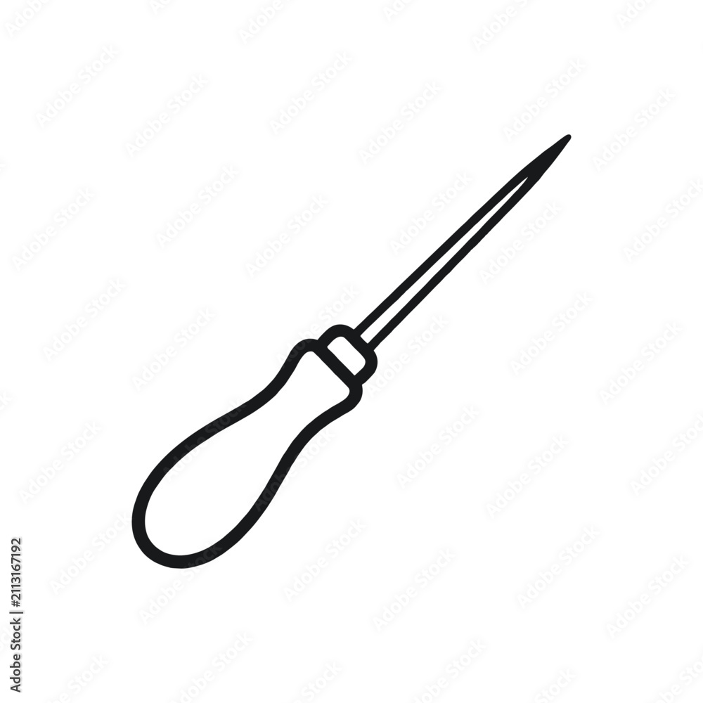 Obraz premium Awl Icon Vector Illustration Isolated on White Background Simple Line Art Style Graphic Tool Symbol for Manual Craft Leather Work Construction Hardware Equipment Design Element