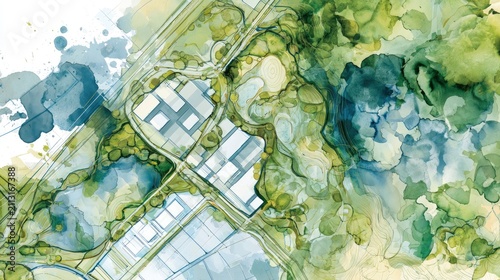 Aerial View of Modern Residential and Commercial Buildings Surrounded by Green Trees