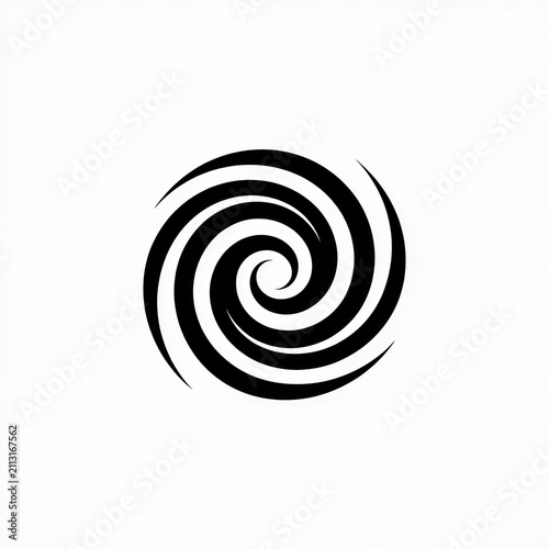 Abstract black spiral vortex on a clean white background, representing motion and energy.