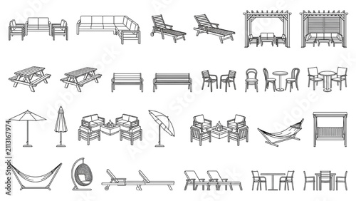 Outdoor Furniture CAD Blocks Architecture Vector Patio Garden Line Art Collection