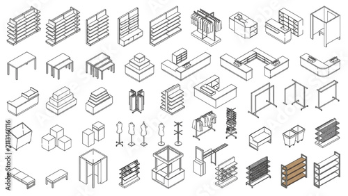 Retail Store Furniture CAD Blocks Architecture Vector Display Fixture Collection
