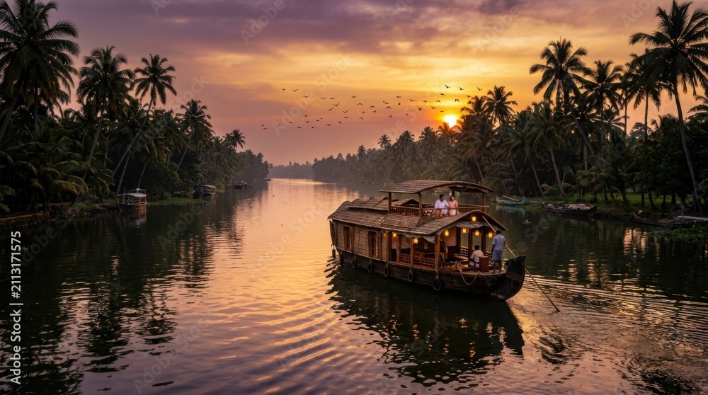 Fototapeta premium Tropical Houseboat Sunset