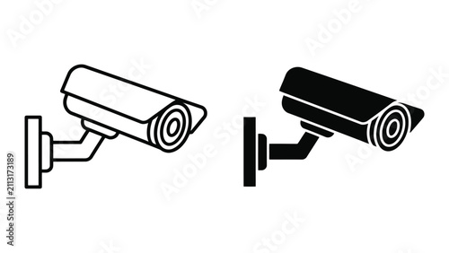 Obraz na płótnie Surveillance Cameras Line Art Illustration on White Background Vector
