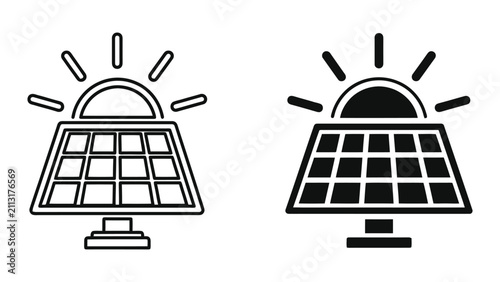 Canvastavla Solar Panel Energy Icons Set Featuring Renewable Power Technology in Minimalist