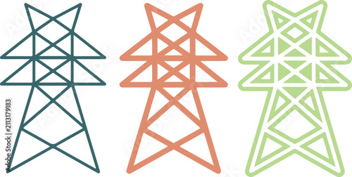 Foto High voltage electric power transmission tower vector icon set featuring hand dr