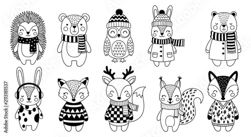 Photography Collection of Cute Hand-Drawn Animal Characters for Kids.