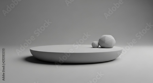 Aesthetic Composition of Smooth Geometric Forms on a Subtle Pedestal Evoking Serenity and Contemporary Interior Design Elements Minimalist Sculpture Arrangement for Decor Concepts.