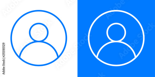 Minimal user profile icons featuring a person silhouette inside a circular frame, presented in blue outline and filled-background styles for apps, websites, and interfaces.