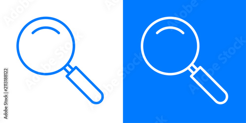 Modern magnifying glass outline icon representing search, find, zoom, inspection, discovery, analysis, and lookup functions for web, mobile, software, and user interface design.