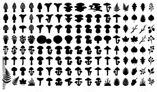 Cuadro en lienzo Forest Mushroom Silhouette Vector Bundle Edible Wild Fungus Autumn Nature Collec