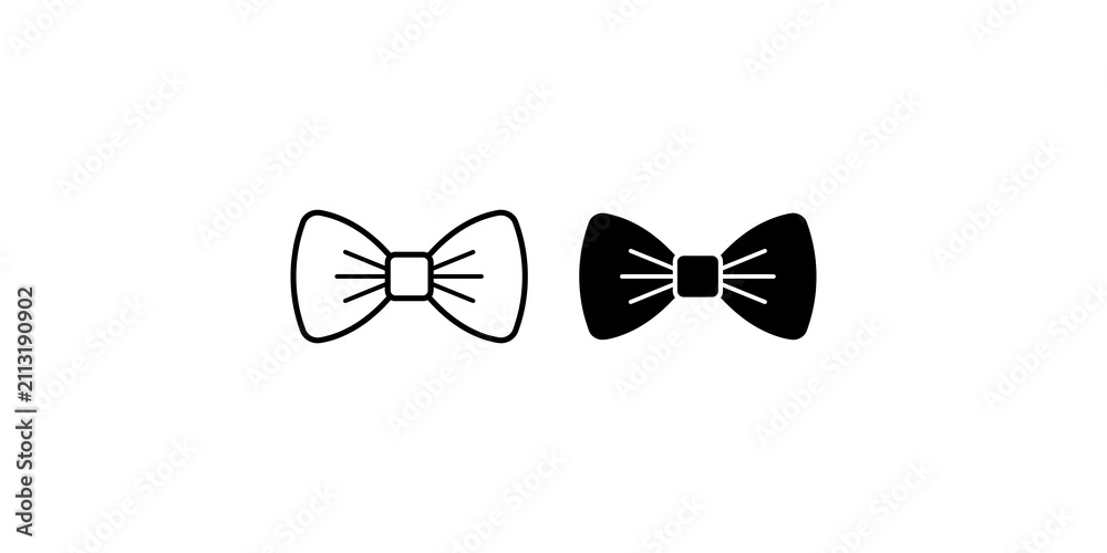 Fototapeta premium Minimalist bowtie icons in outline and solid black styles isolated on a plain white transparent background for professional design projects