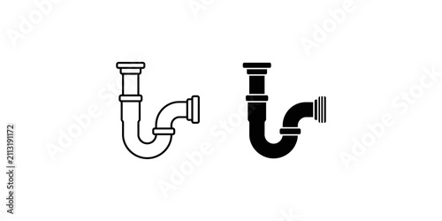 Foto Set of plumbing pipe icons featuring P-trap designs in line art and solid black