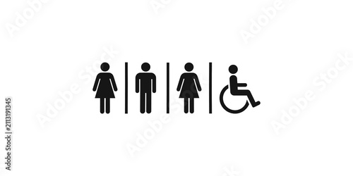 Фотография Set of black toilet restroom icons with female male and disabled accessibility s