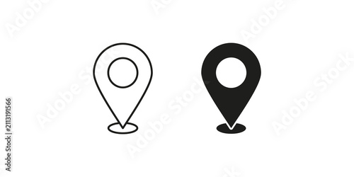 Fotografie Set of two location pin icons with outline and solid styles isolated on a transp